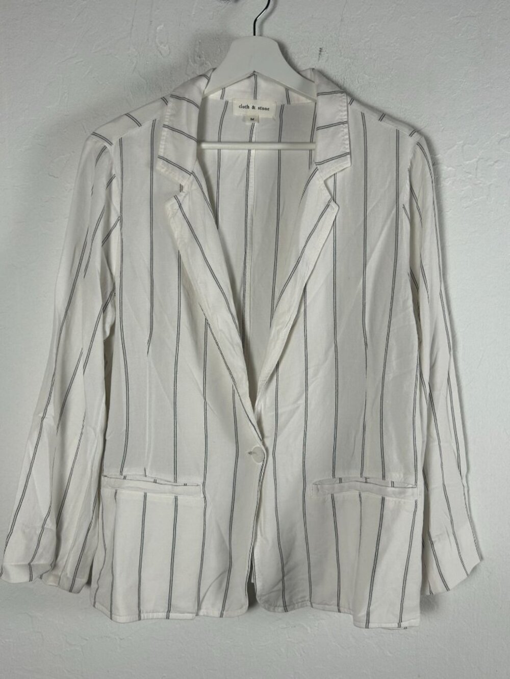 Anthropologie Cloth & Stone Womens White Striped Single-Button Blazer Medium